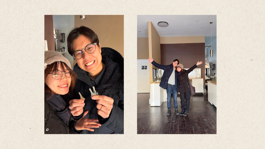 A photo from the moment Thunya Penbumrungvong and Pack Katisomsakul received the keys to their first Thai specialty coffee shop space in Greater Boston Brookline Coolidge Corner